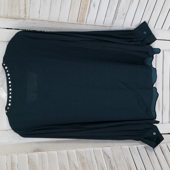 Catherine Malandrino Dark Green Long Sleeve V Neckline Blouse - Picture 3 of 4